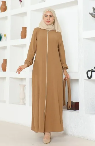 Bürümcük Abaya Met Stoffen Riem 1019-02 Melkkoffie 1019-02