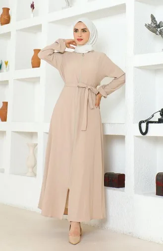 Bürümcük Abaya Mit Stoffgürtel 1019-03 Stein 1019-03