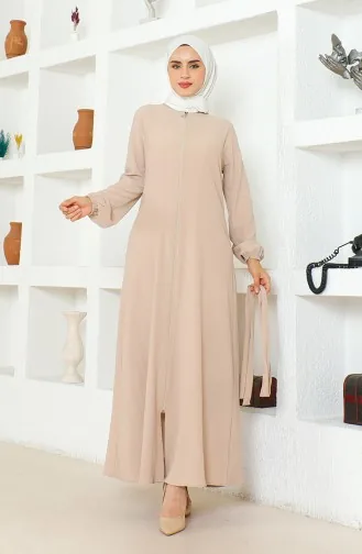 Bürümcük Abaya Mit Stoffgürtel 1019-03 Stein 1019-03
