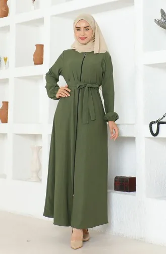 Bürümcük Abaya à Ceinture En Tissu 1019-04 Khaki 1019-04