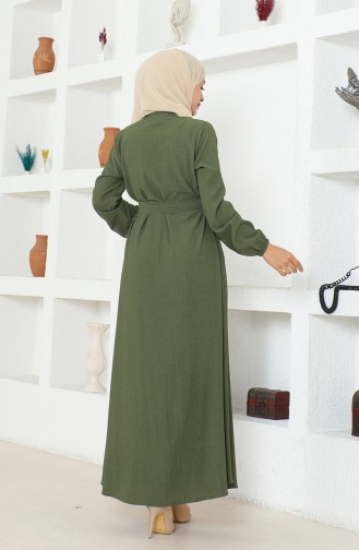 بورومجوك عباءة قماش بتصميم حزام للخصر 1019-04 لون كاكي 1019-04