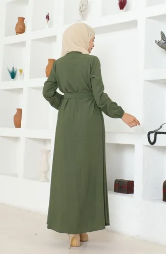 Bürümcük Abaya à Ceinture En Tissu 1019-04 Khaki 1019-04