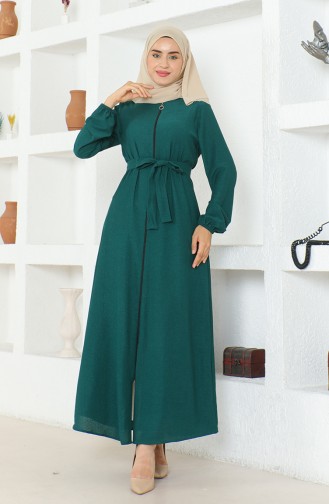 Crepe Fabric Belted Abaya 1019-05 Emerald Green 1019-05