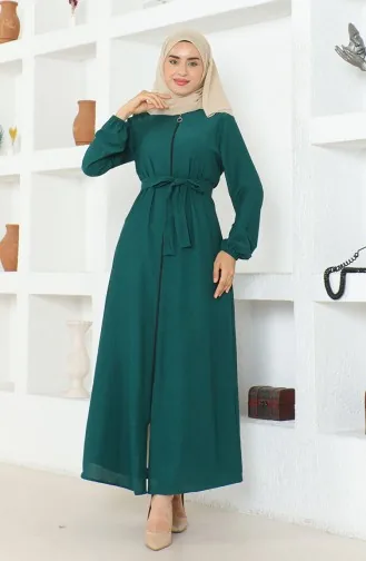 Bürümcük Abaya Avec Ceinture En Tissu 1019-05 Vert Emeraude 1019-05
