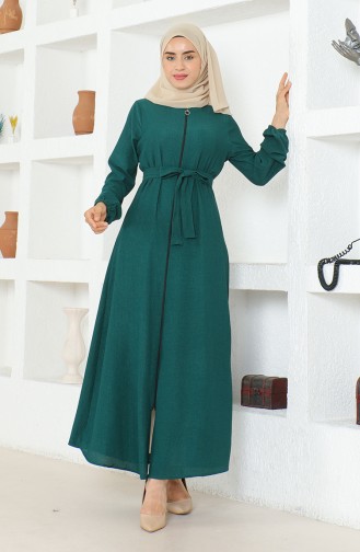 Crepe Fabric Belted Abaya 1019-05 Emerald Green 1019-05