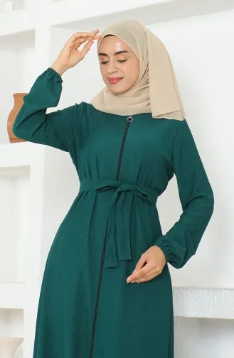 Bürümcük Abaya Avec Ceinture En Tissu 1019-05 Vert Emeraude 1019-05