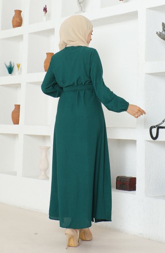 Crepe Fabric Belted Abaya 1019-05 Emerald Green 1019-05