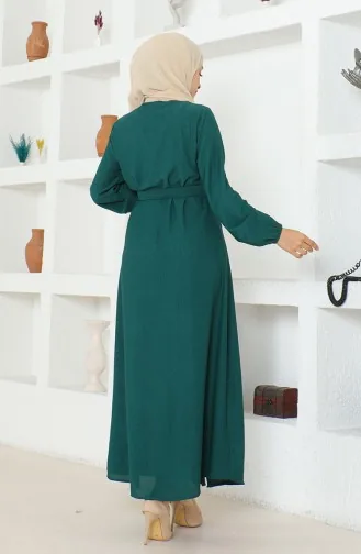 Bürümcük Abaya Avec Ceinture En Tissu 1019-05 Vert Emeraude 1019-05