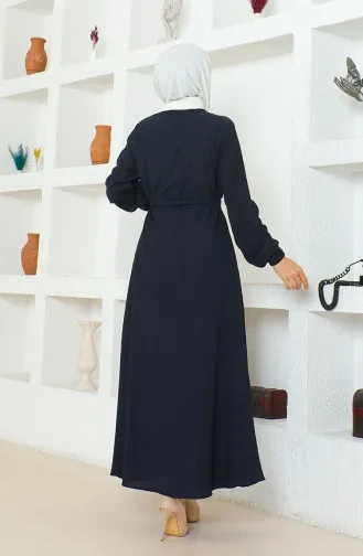 بورومجوك عباءة قماش بتصميم حزام للخصر 1019-06 لون كحلي 1019-06