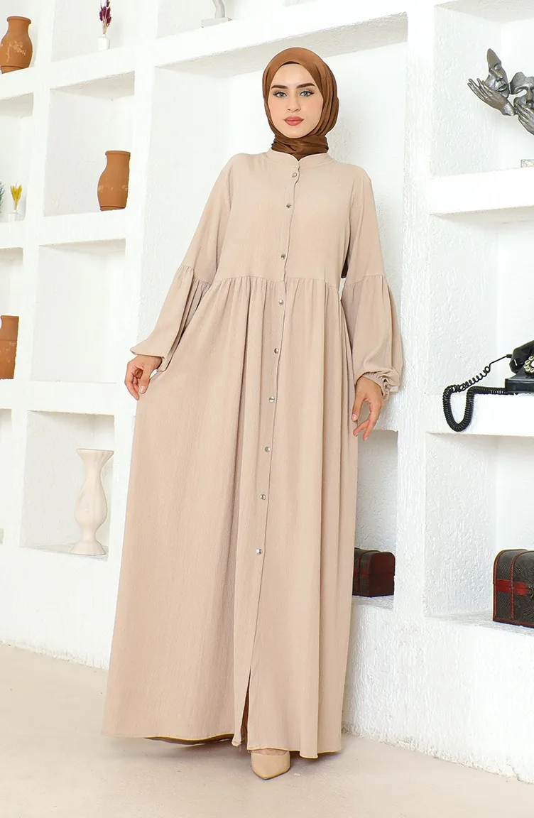 Crepe Fabric Judge Collar Abaya 1022-03 Stone 1022-03