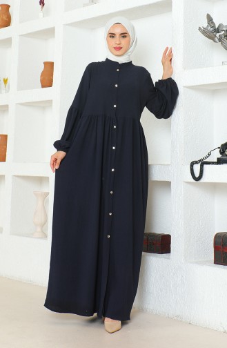 Bürümcük Stof Judge Collar Abaya 1022-06 Marineblauw 1022-06