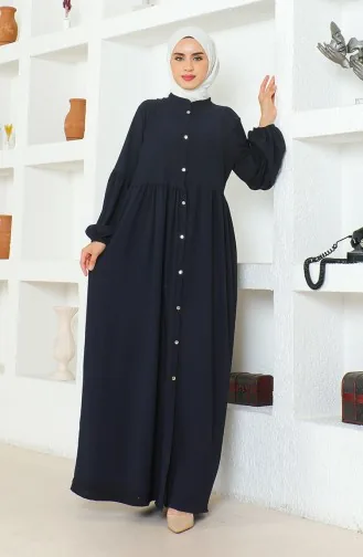 Bürümcük Stof Judge Collar Abaya 1022-06 Marineblauw 1022-06