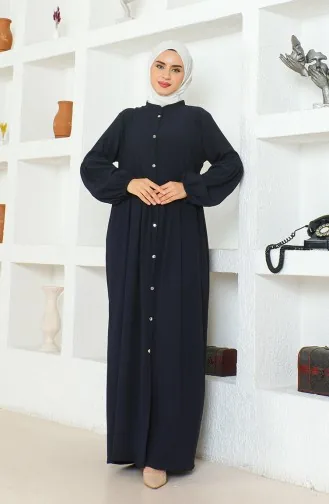 Bürümcük Stof Judge Collar Abaya 1022-06 Marineblauw 1022-06
