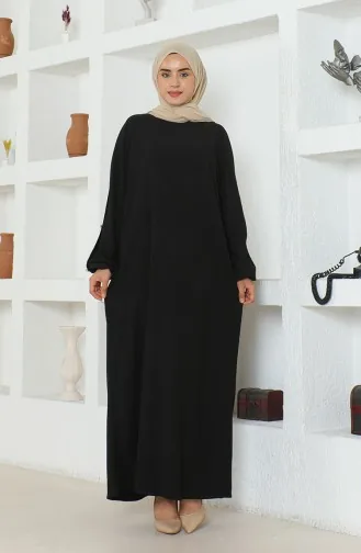 Bürümcük Kumaş Elbise Ferace 1023-01 Siyah