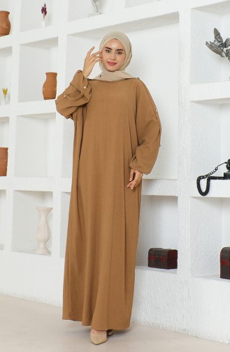 Bürümcük Kumaş Elbise Ferace 1023-04 Vizon