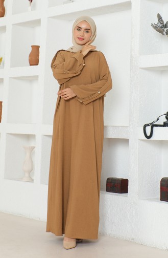Bürümcük Kumaş Elbise Ferace 1023-04 Vizon