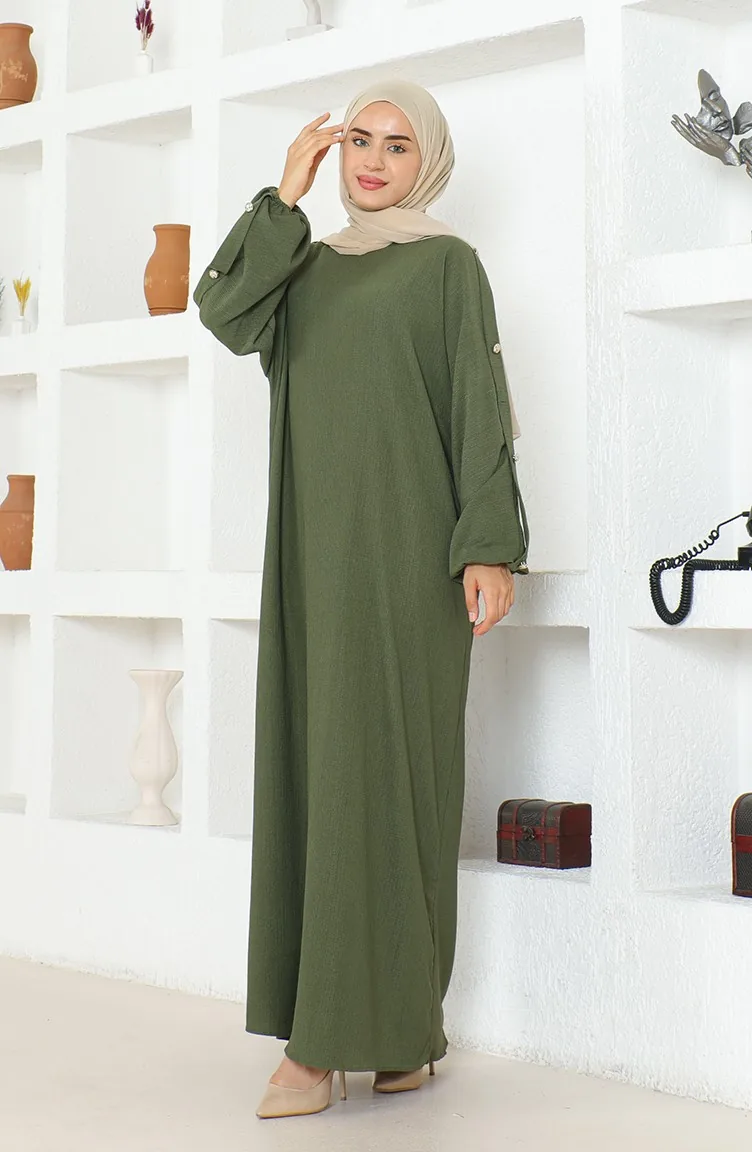 Bürümcük Kumaş Elbise Ferace 1023-05 Haki