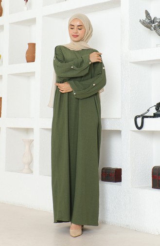 فستان عباية سادة 1023-05 أخضر عسكري  1023-05