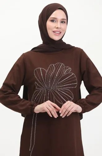 Stone Crepe Evening Dress 0481-01 Brown 0481-01