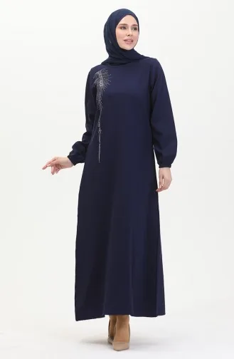 Robe De Soirée Crepe Pierre 0480-01 Bleu Marine 0480-01