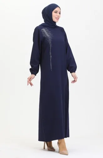 Robe De Soirée Crepe Pierre 0480-01 Bleu Marine 0480-01