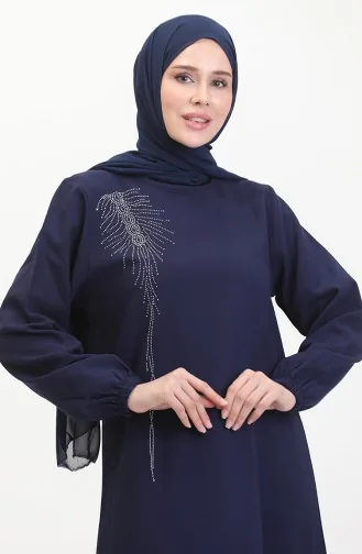 Robe De Soirée Crepe Pierre 0480-01 Bleu Marine 0480-01
