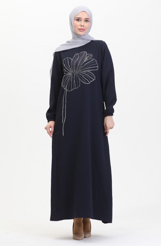 Stone Crepe Abendkleid 0481-04 Marineblau 0481-04