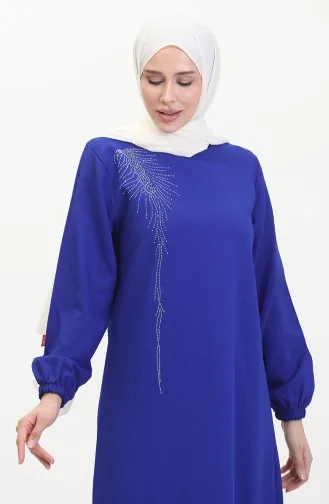 فستان سهرة كريب بأحجار لامعة 0480-03 لون أزرق 0480-03