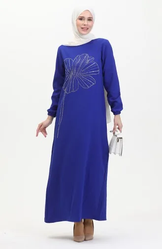 Taşlı Krep Abiye Elbise 0481-02 Saks