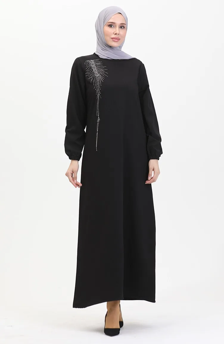 Stone Crepe Abendkleid 0480-02 Schwarz 0480-02