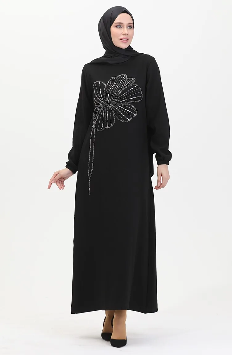 Stone Crepe Abendkleid 0481-03 Schwarz 0481-03