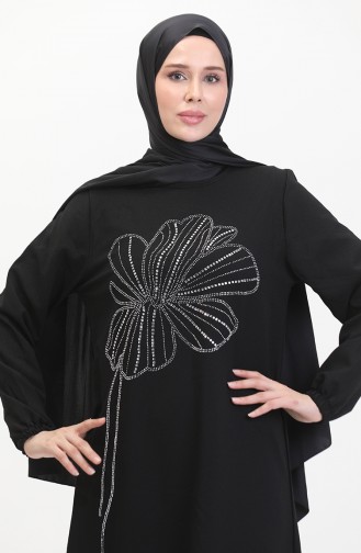 Stone Crepe Abendkleid 0481-03 Schwarz 0481-03