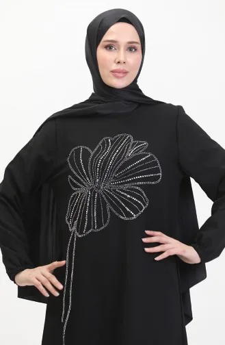 Stone Crepe Abendkleid 0481-03 Schwarz 0481-03
