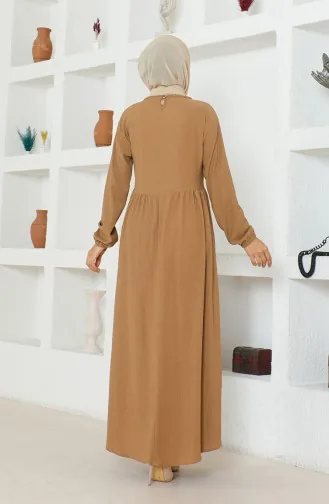 Bürümcük Stoffen Jurk Met Verzamelde Taille 1016-06 Melkbruin 1016-06