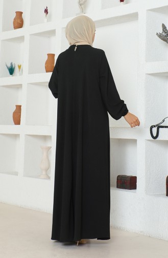 Bürümcük Kumaş Kolu Lastikli Mevlana Elbise 1025-01 Siyah