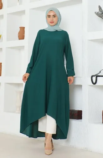 بورومجوك تونيك طويل بتصميم غير متماثل من القماش 1034-01 لون أخضر زمردي 1034-01