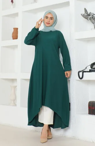 بورومجوك تونيك طويل بتصميم غير متماثل من القماش 1034-01 لون أخضر زمردي 1034-01