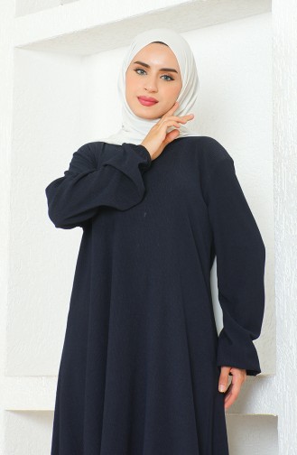 Crepe Fabric Asymmetric Cut Long Tunic 1034-04 Navy Blue 1034-04