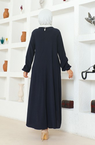 Crepe Fabric Asymmetric Cut Long Tunic 1034-04 Navy Blue 1034-04