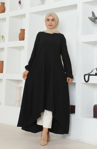 Crepe Fabric Asymmetric Cut Long Tunic 1034-05 Black 1034-05