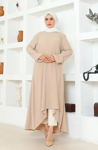 Bürümcük Stof Asymmetrische Snit Lange Tuniek 1034-06 Mink 1034-06