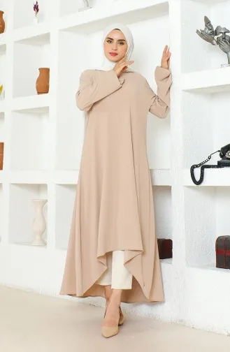 Bürümcük Stof Asymmetrische Snit Lange Tuniek 1034-06 Mink 1034-06