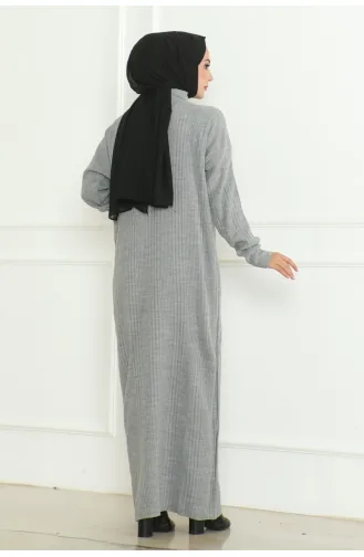 Textured Knitted Hijab Dress 252-02 Gray 252-02