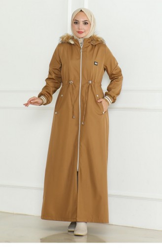 Manteau Côtelé à Taille Lacée Tan 19215 15289