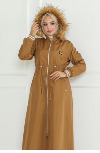 Manteau Côtelé à Taille Lacée Tan 19215 15289