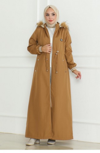 Manteau Côtelé à Taille Lacée Tan 19215 15289