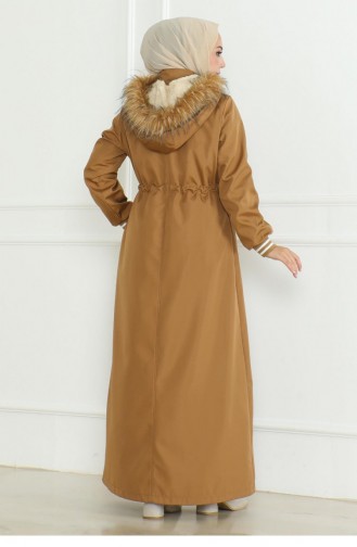 Manteau Côtelé à Taille Lacée Tan 19215 15289