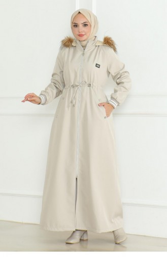 Manteau Côtelé à Taille En Dentelle Beige 19215 15291