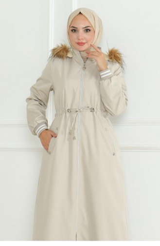 Manteau Côtelé à Taille En Dentelle Beige 19215 15291