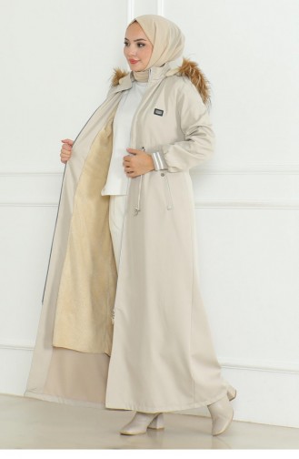 Manteau Côtelé à Taille En Dentelle Beige 19215 15291